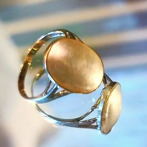 Vintage 14k Gold Mother of Pearl Ring Oval Cabochon Signed Sz 7.5